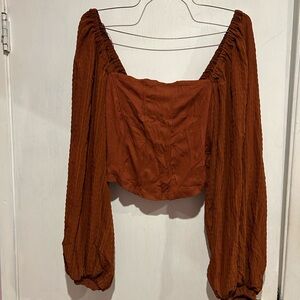 Urban Outfitters Rust-Brown Long Sleeve Peasant Top